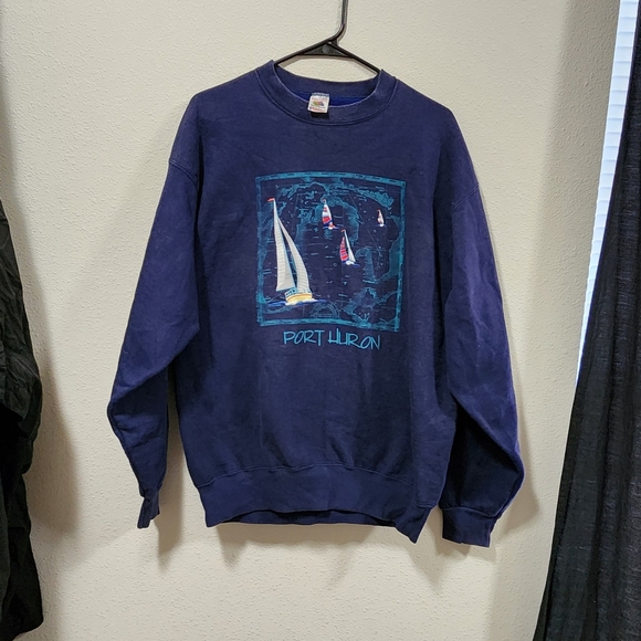 Vintage Preshrunk  Port Huron Supercotton  Blue Crewneck Sweatshirt Made USA SzL - Picture 4 of 6